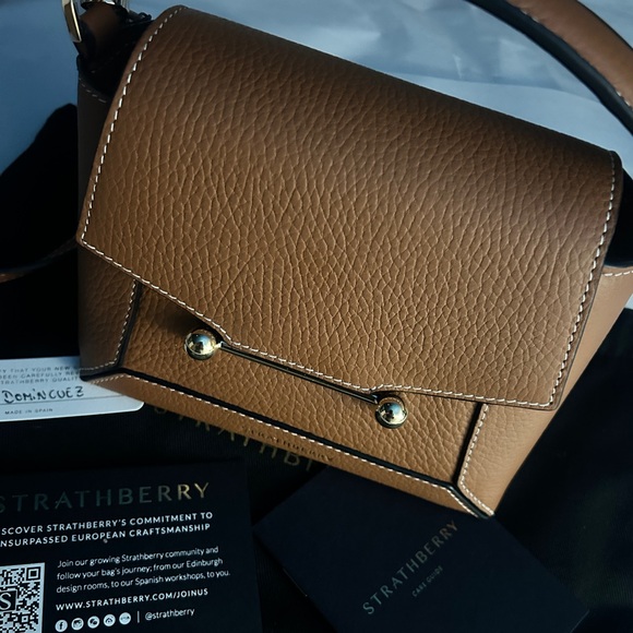 NWT STRATHBERRY Mosaic Nano Leather Top-Handle Bag Tan with Vanilla Stitch - Picture 4 of 15